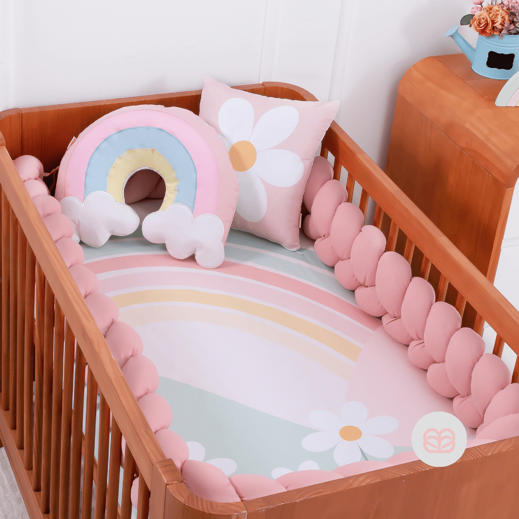 Brubrelel Baby Kit Berço Americano Carinho 04 Peças Menina Baby Bordado Luxo