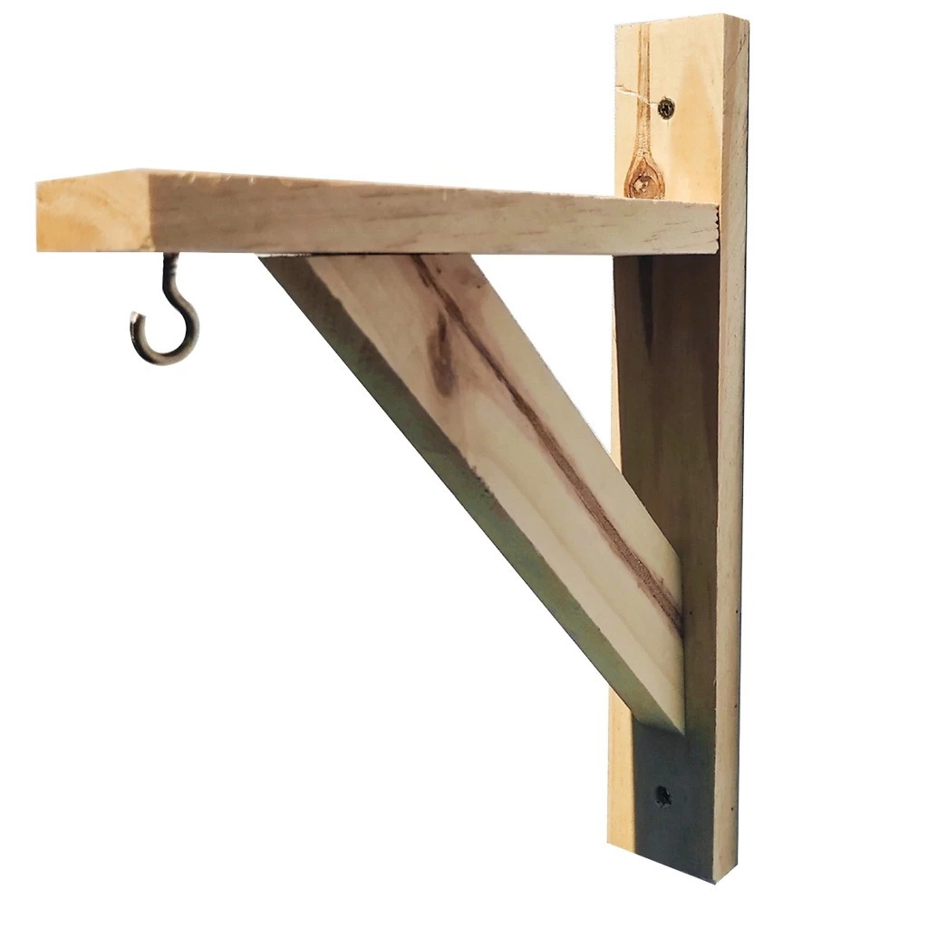 Mão Francesa de Madeira 20x20 cm Suporte Rústico Artesanal para Prateleiras Vasos Estantes Bancadas Decoração
