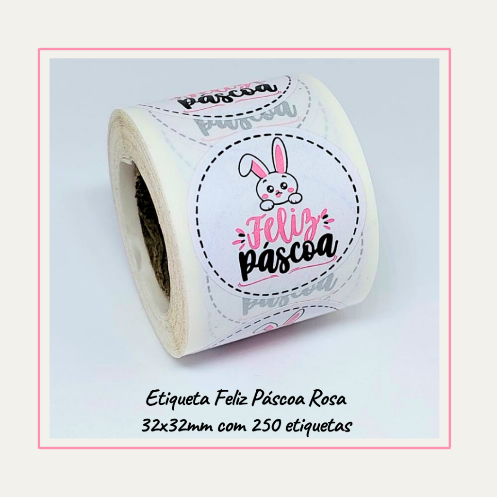 250 Etiquetas Adesivas Rótulos Feliz Páscoa Lacre Rosa