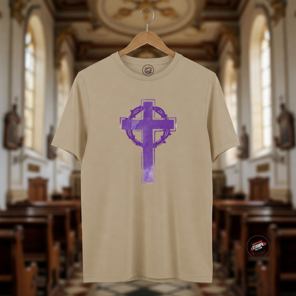 Camisa Camiseta Quaresma Catolica Cruz Roxa Crista 100% Algodão