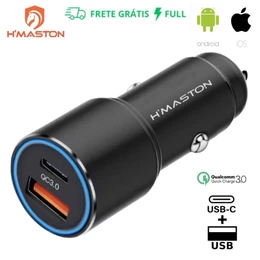H'maston Carregador Veicular turbo 67W TIPO C + USB Turbo Carregamento rápido/Universal Original