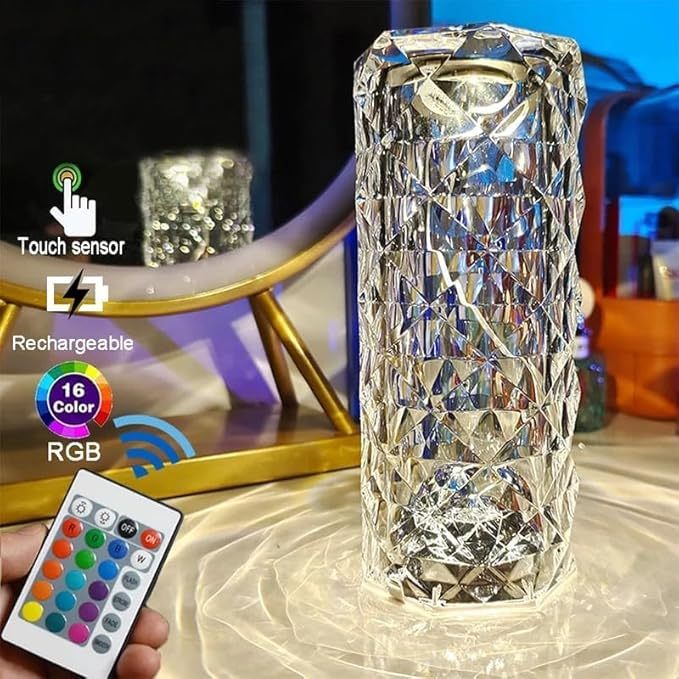 Abajur Led touch Luminaria Cristal Usb C/ Controle 16 Cores