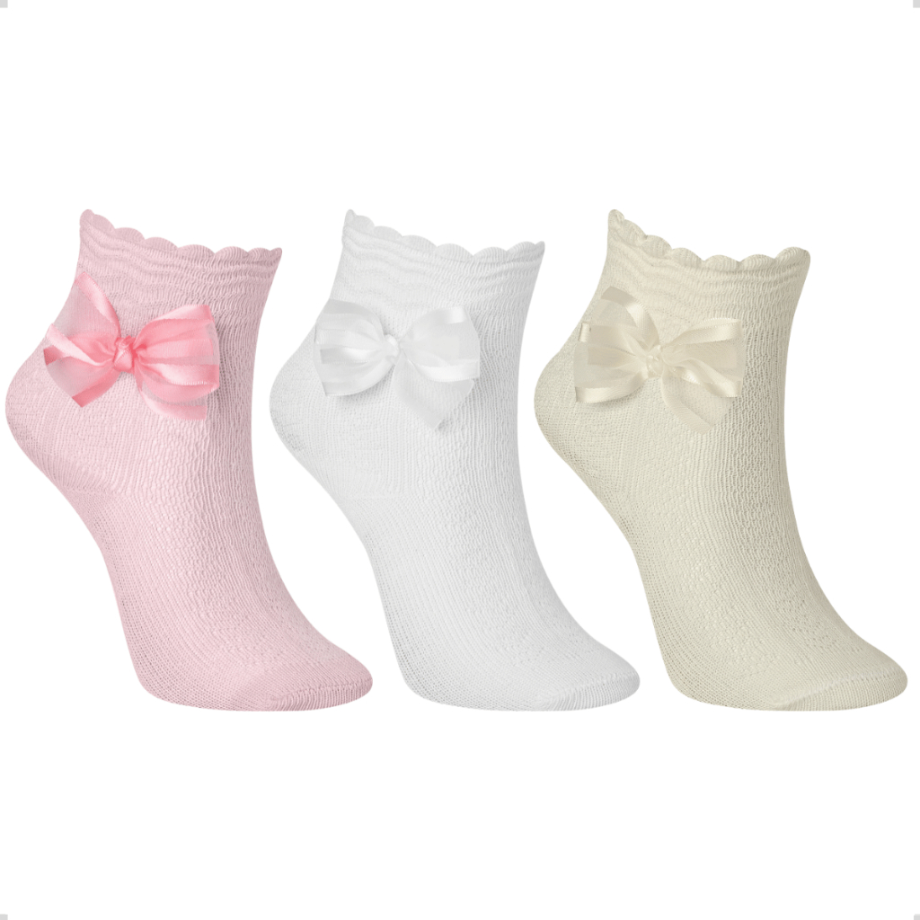 Kit 3 Pares Meia Algodão Menina Bebê Infantil Laço Recém-Nascido Cano Curto Decorada Batizado Festa em Oferta na Shopee