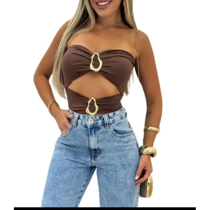 BODY MAIÕ FEMININO TOMARA QUE CAIA COM FIVELA COM BOJO MODA FEMININA TENDENCIA 2025.    P M G GG em Oferta na Shopee