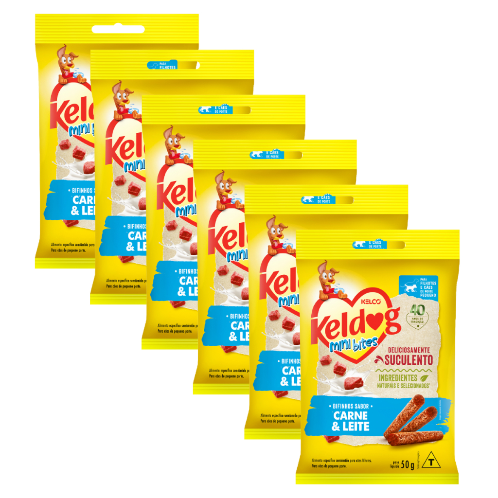 Kit 6 Bifinho Keldog Para Cães Mini Bites Carne E Leite 50g em Oferta na Shopee