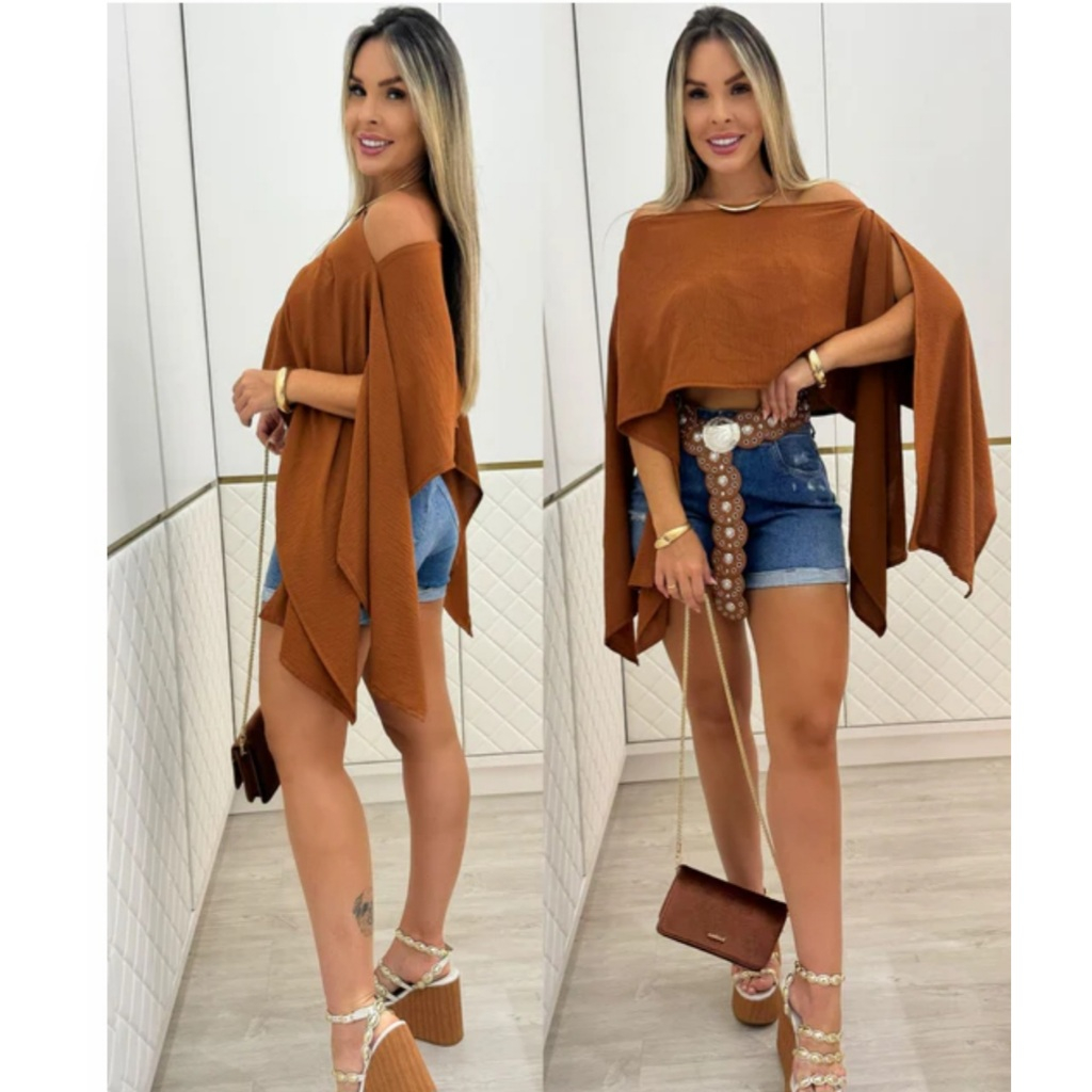 Blusa Feminina Com Top, Capa Boho Multiformas Elegante