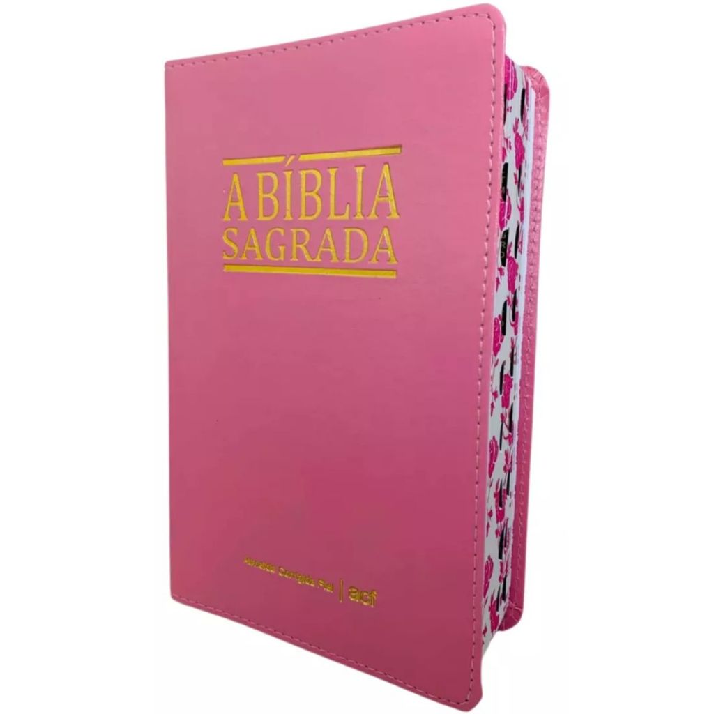 Bíblia Sagrada Acf Almeida Corrigida Fiel Capa Luxo C/índice Letra Gigante E Capa Plástica Rosa