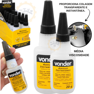De 1 até 4 Cola Super bonder Adesivo instantâneo, Unhas, Madeira, Multiuso, Couro, industrial, 20g VONDER em Oferta na Shopee