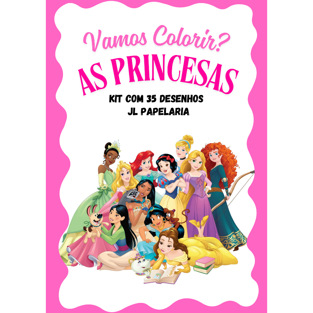 Desenhos para Colorir - Kit com 35 desenhos das Princesas em folha A4
