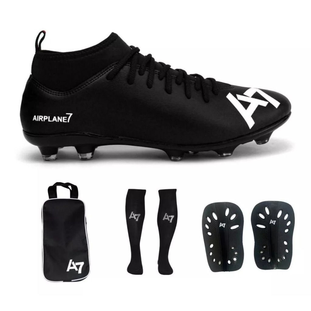 Chuteira Botinha De Campo A7 Com Trava + Porta Chuteira + Meião e Caneleira em Oferta na Shopee