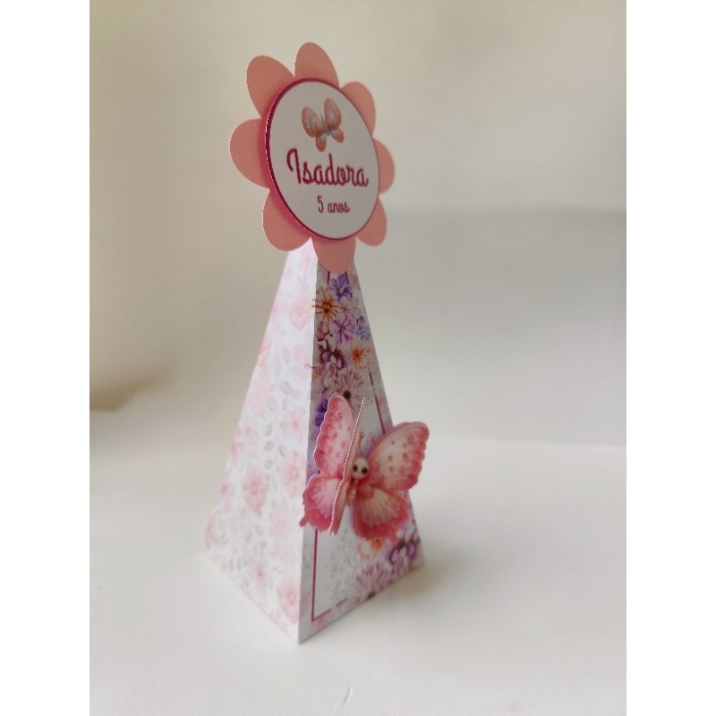 Kit Caixa Pirâmide PEGUE E MONTE Jardim das Borboletas | Jardim Encantado | Lembrancinha personalizadas para aniversário