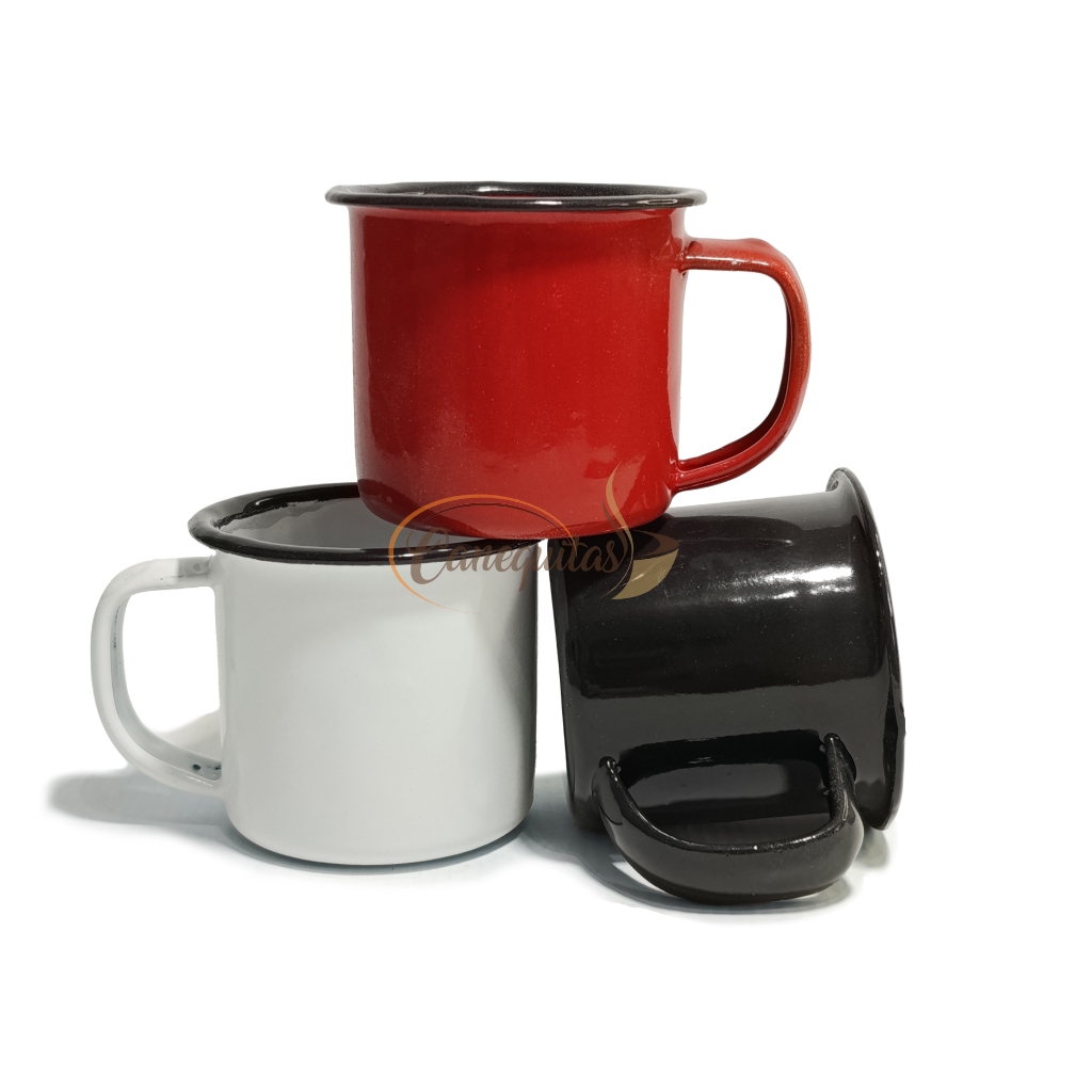 Caneca de Alúminio 3 und Café Esmaltada Rústica 80ml Agata conjunto Cantinho do café