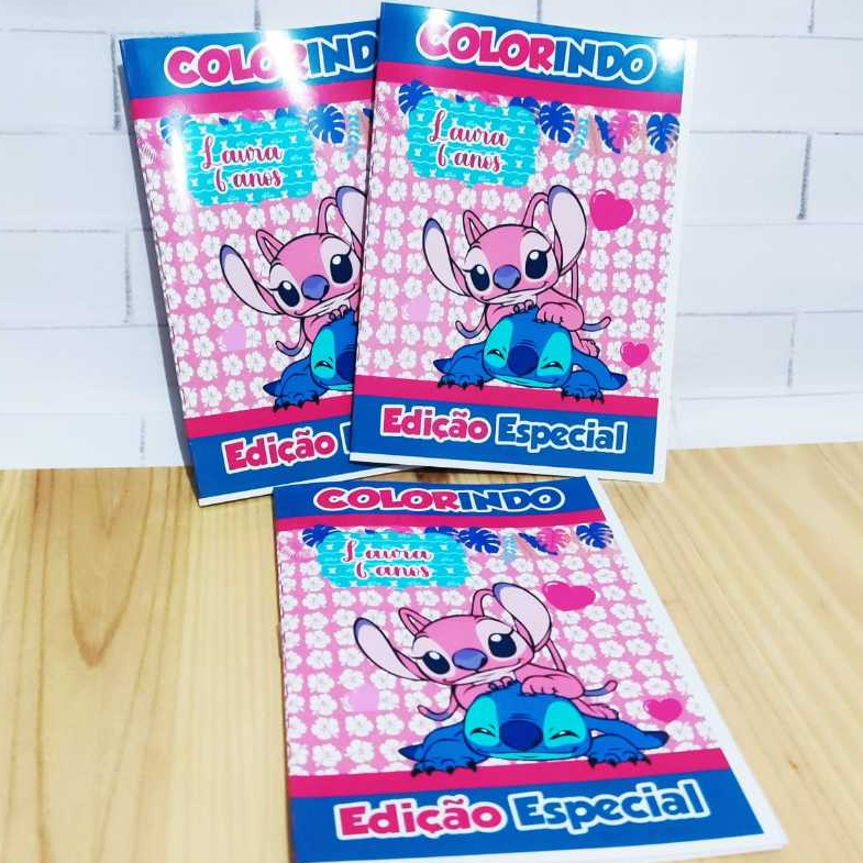 Revistinha de Colorir Personalizada Stitch e Angel – Lembrancinha de Aniversário Infantil
