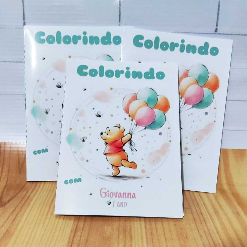 Revistinha de Colorir Personalizada Ursinho Pooh Candy – Lembrancinha de Aniversário Infantil