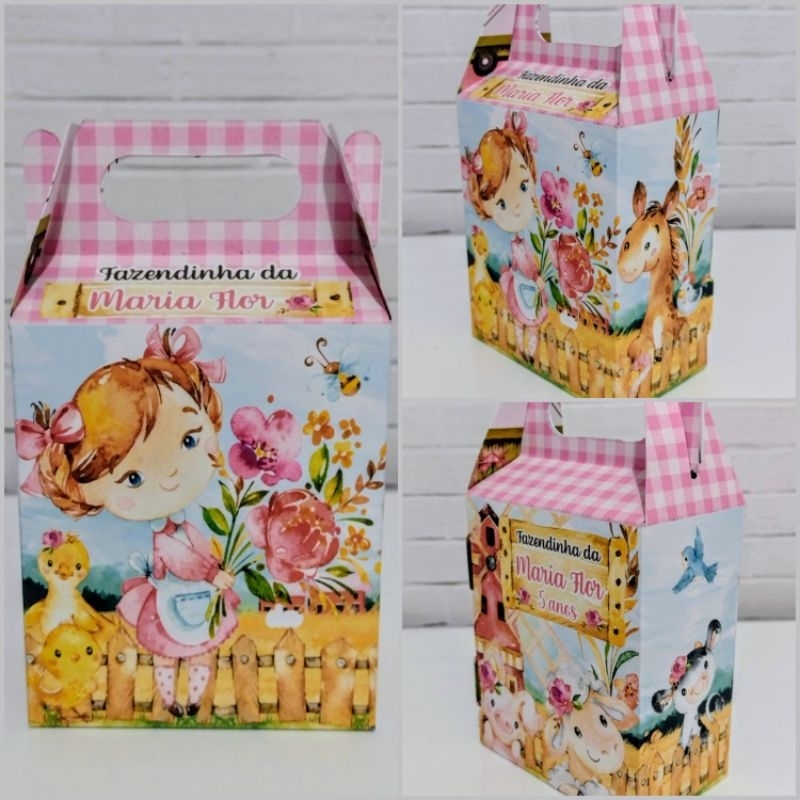 10 Caixinhas personalizadas Fazendinha rosa menina Lembrancinha sacolinha surpresa Fazendinha rosa menina