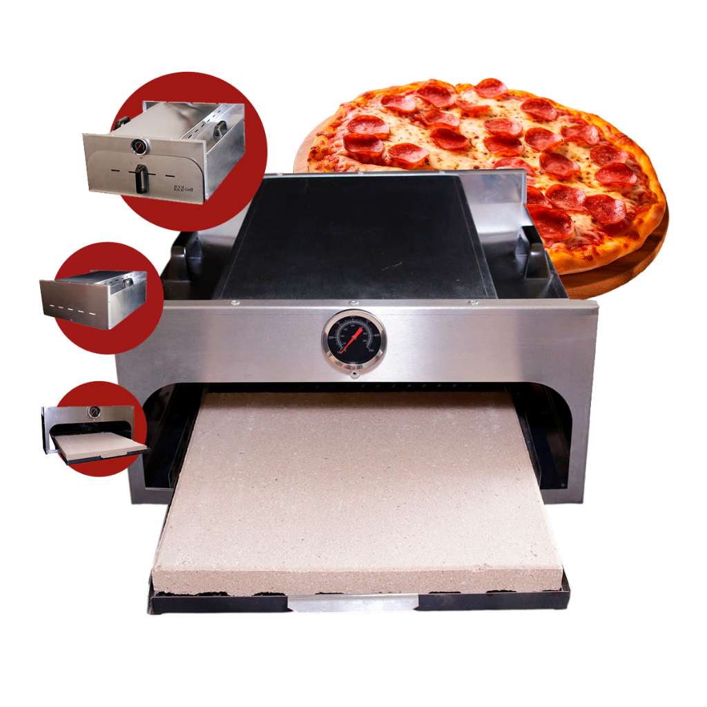Forno de Pizza Quadrado Pequeno em Inox para Churrasqueira com Placa Refratária e Pá