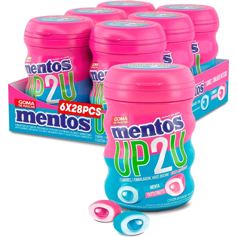Chiclete Mentos Sem Açúcar Pure Fresh UP2U 56g - Display 6 Garrafas