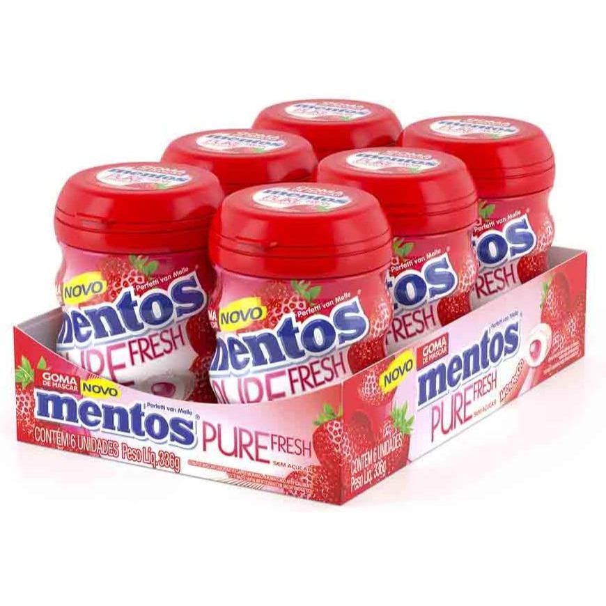 Chiclete Mentos Sem Açúcar Pure Fresh Morango 56g - Display 6 Garrafas em Oferta na Shopee