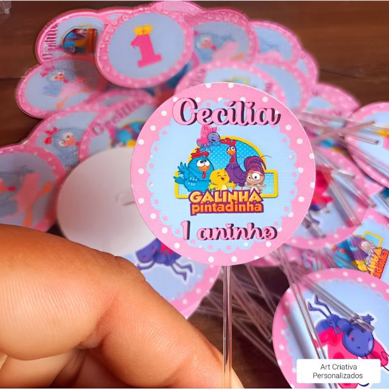 50 a 100 Toppers Docinhos Galinha Pintadinha Rosa Vários Personagens
