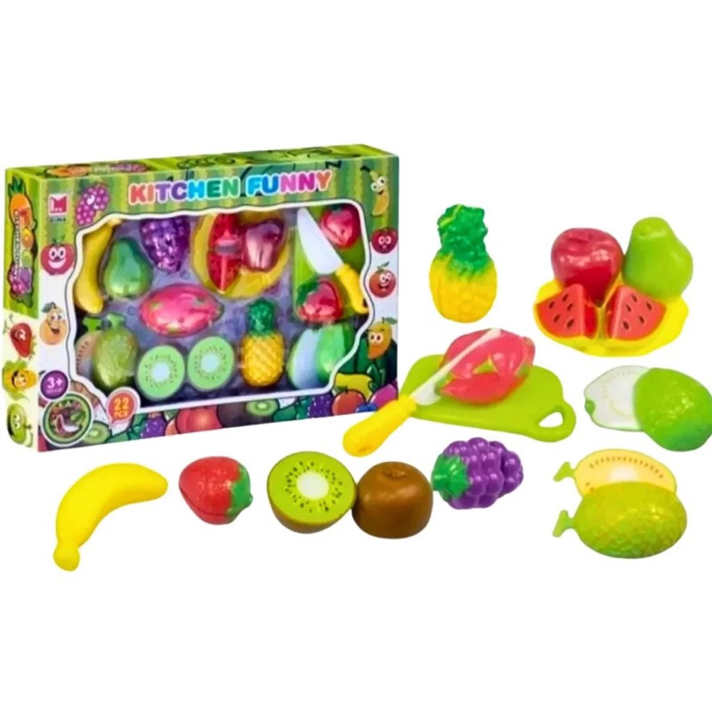 Brinquedo de Comidinha Cozinha Masterchef Frutas 22 Peças Cortar Crek Crek Divertido para Crianças com caixa presente em Oferta na Shopee