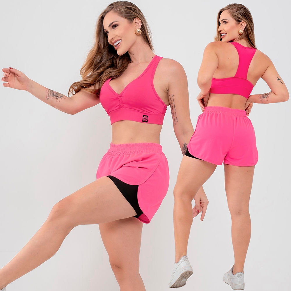 Short Forrado Duplo Beach Sport Desportivo Feminino Elástico Corrida