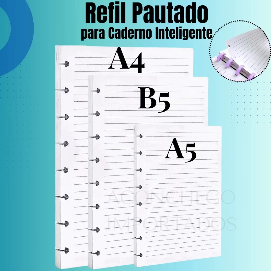 Refil Para Caderno Inteligente A4 A5 B5 Com 80 Folhas Pautadas De Disco Com 8 /10 /11 Furos