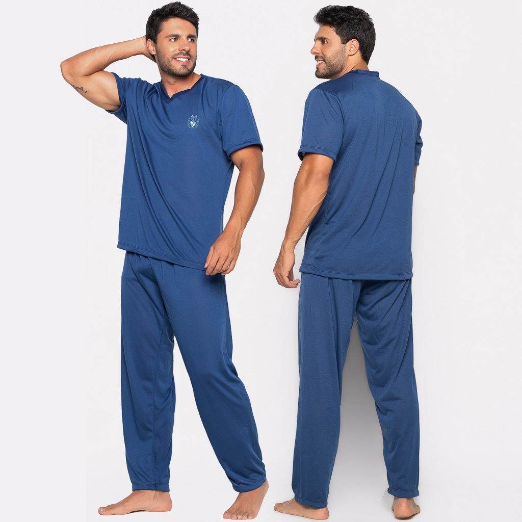 Pijama Bravaa Store Masculino Longo Adulto Manga Curta Calça Meia Estação 035