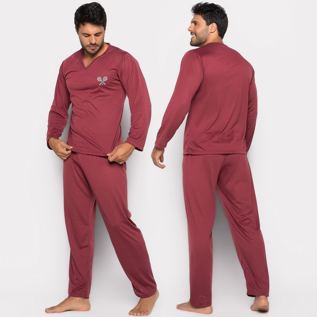 Pijama Bravaa Store Longo Adulto Masculino Blusa Manga Comprida Calça 009