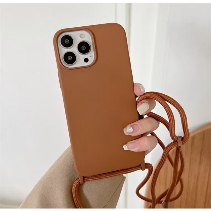 Capa Capinha com Cordão Silicone Lisa Aveludada  Alça para pescoço ANTI FURTO Iphone 11 12 13 14 14 15 16 Pro Max