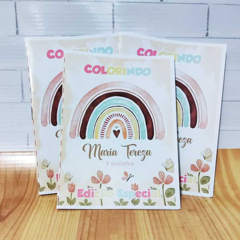 Revistinha de Colorir Personalizada Arco Iris Boho – Lembrancinha de Aniversário Infantil