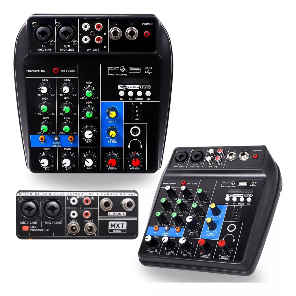 Mesa de Som Profissional 4 Canais com Bluetooth Usb e Equalizador MX-4BT MXT