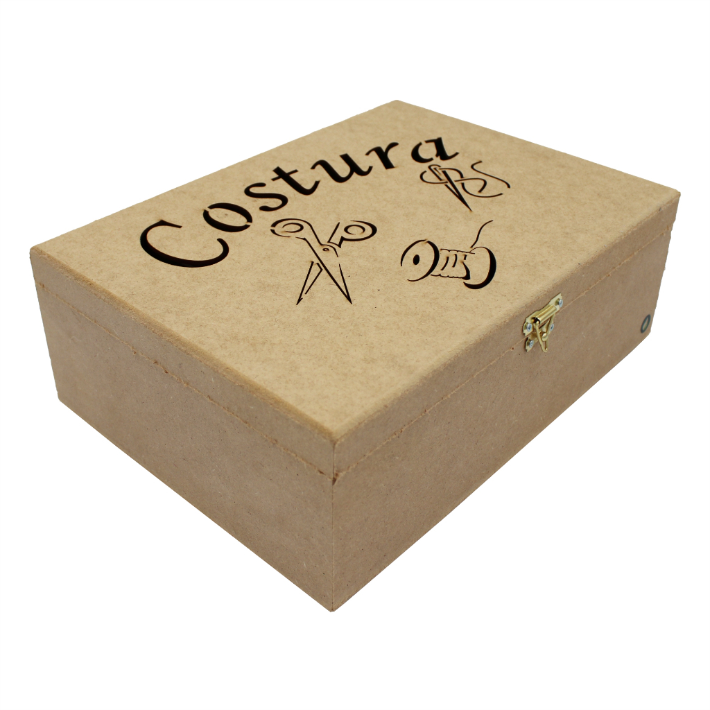 Caixa Organizadora de Costura com 4 Divisórias, Porta-Linhas e Tampa Laser 10x22x30 cm MDF Cru em Oferta na Shopee
