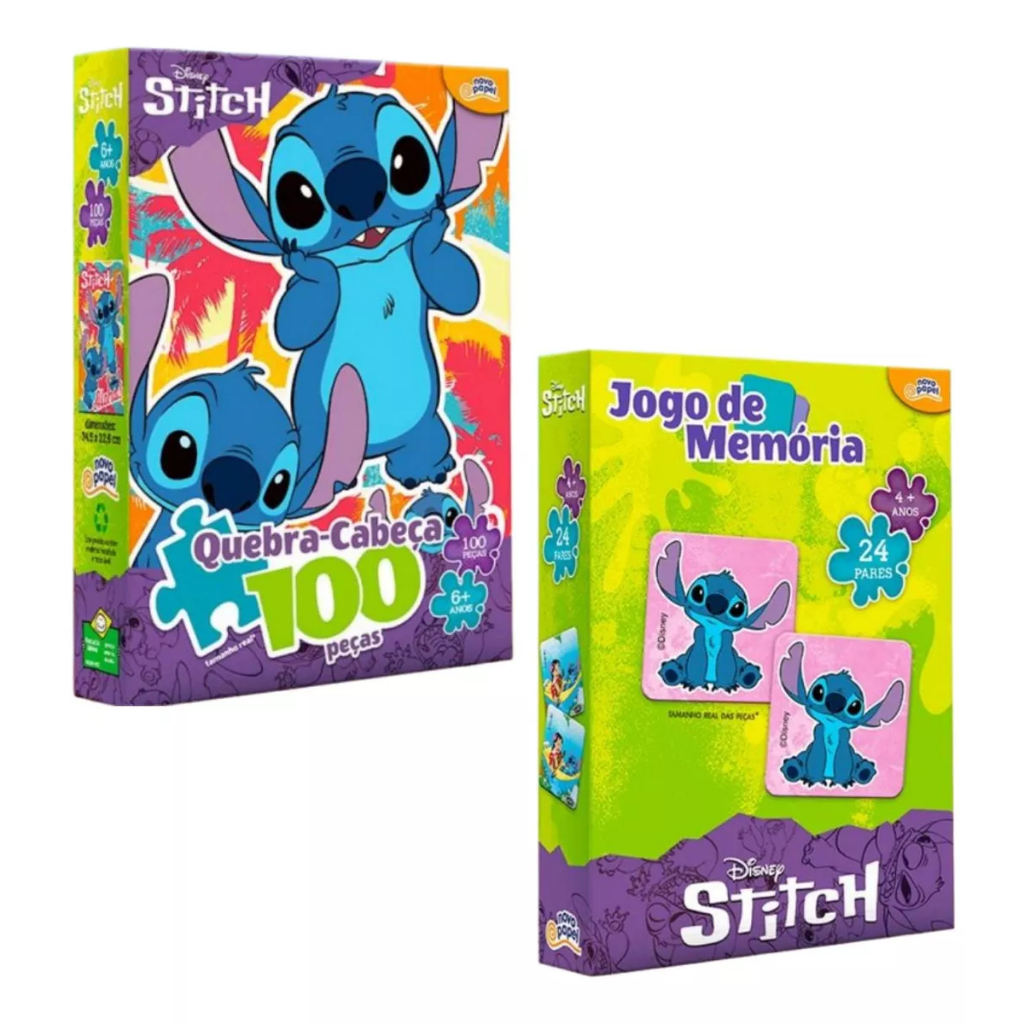 Kit Jogo da Memória & Quebra Cabeça 100 Peças Stitch - Toyster 8076/8075 em Oferta na Shopee