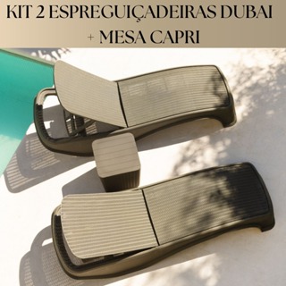 Conjunto 2 Espreguiçadeiras Dubai + Mesa Capri Vira Baú Rattan Praia e Piscina Suporta 200kg em Oferta na Shopee