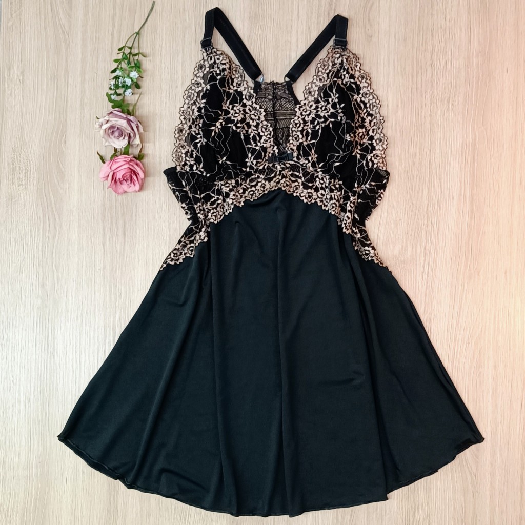 Camisola Plus Size Renda Bicolor Microfibra Tamanho Especial 757 em Oferta na Shopee