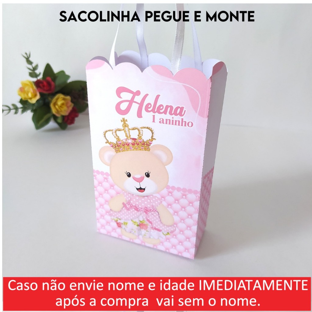 Sacolinha personalizada Ursinha Princesa PEGUE E MONTE/sacolinha surpresa/lembrancinhas/aniversário