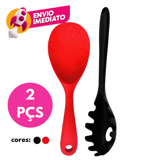 Kit 01 Pegador Para Massas E 01 Colher Pequena Arroz Panela Elétrica Teflon Em Silicone Maciço