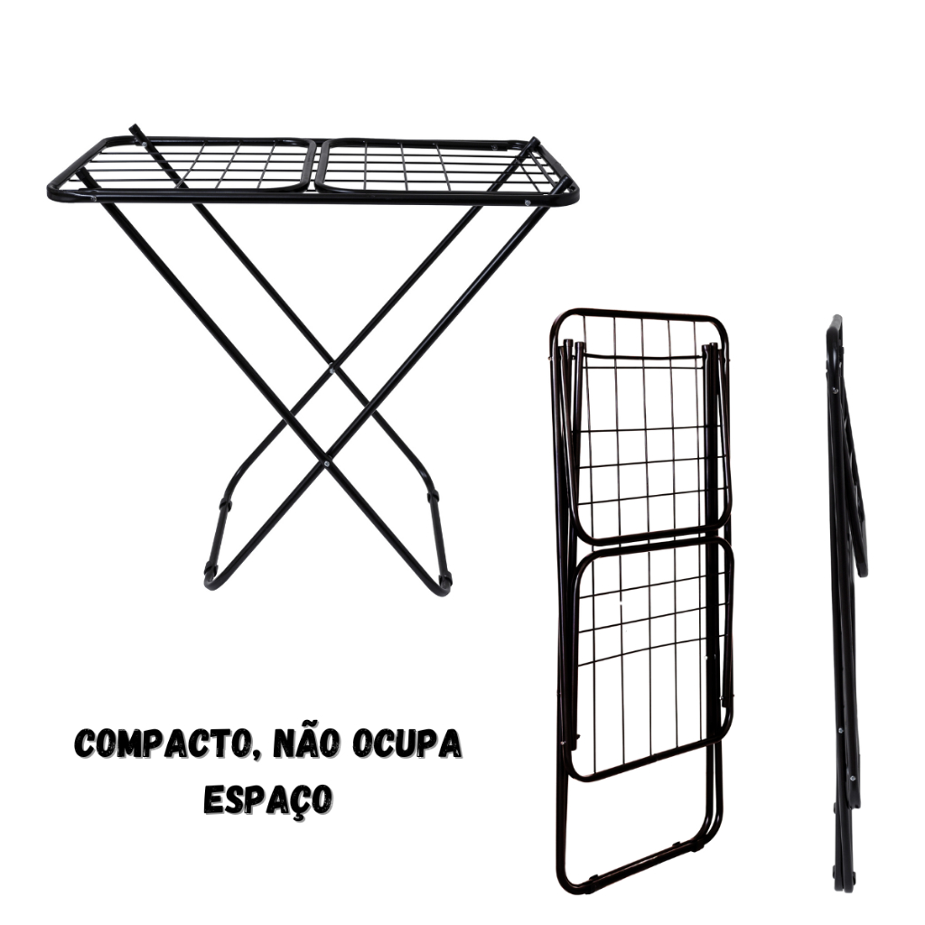 Varal de Roupa de chão Grande Varal de Roupa íntima Reforçado Dobrável com abas Até 25kg Roupas Úmidas
