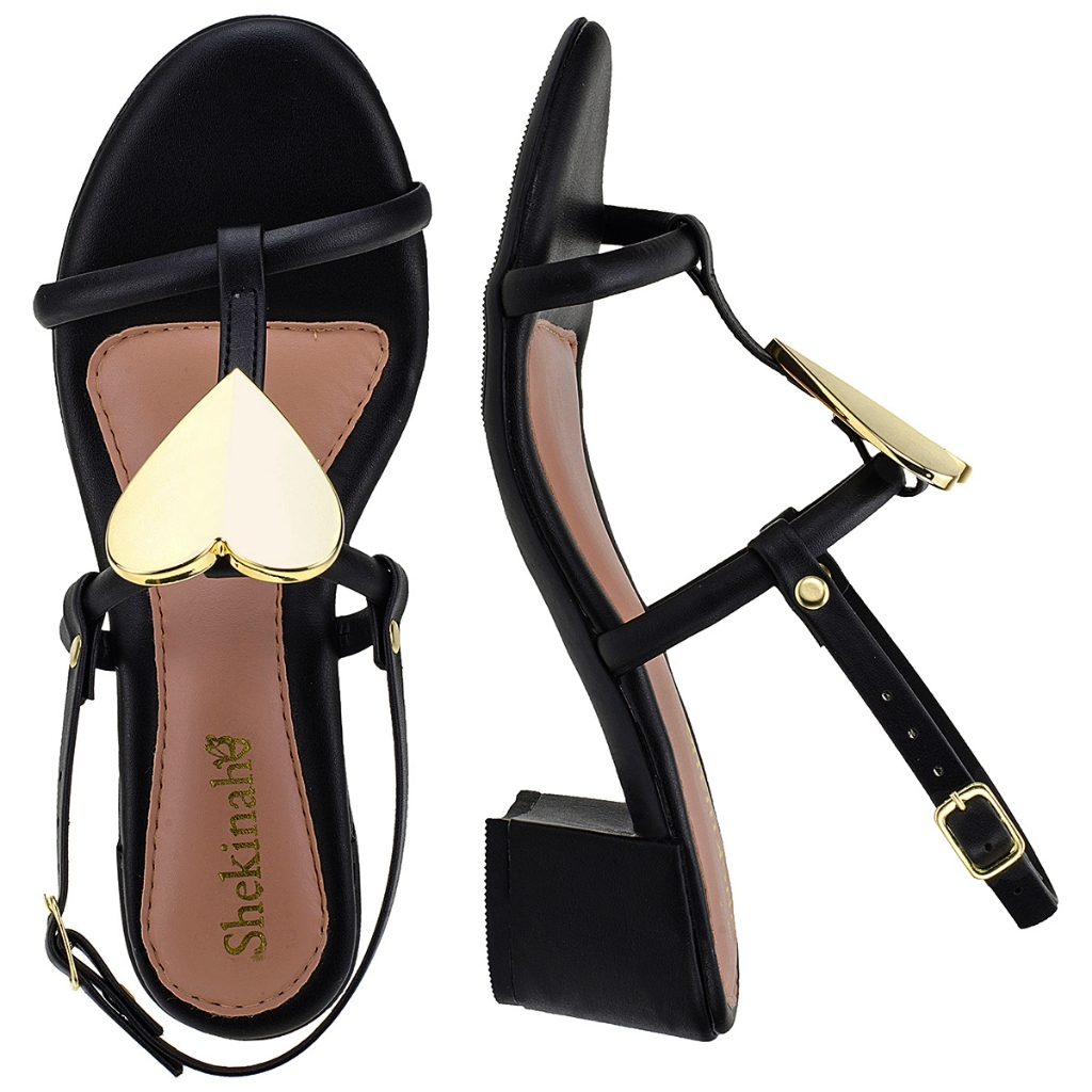 Sandália Salto Feminino Saltinho Baixo Shekinah Enfeite Detalhe Coração Elegante Moda Confortável em Oferta na Shopee