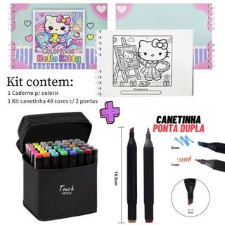 KIT Caderno de Colorir + Canetinha Duas Pontas - 48 cores, 50 páginas de Desenho ESCOLHA O TEMA em Oferta na Shopee