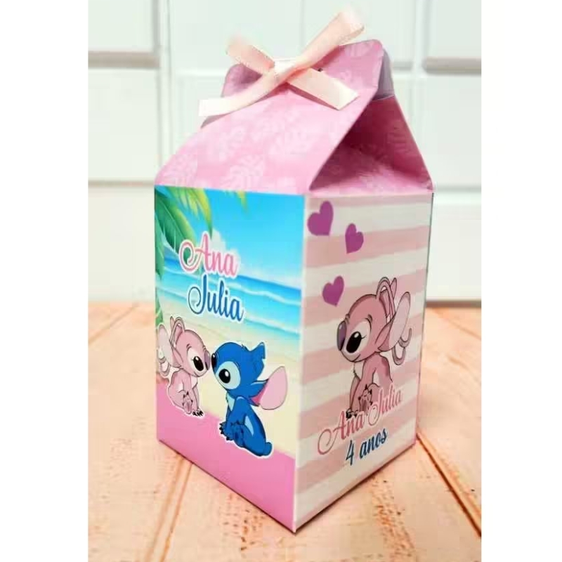 Caixinha Milk Stitch e Angel Personalizada, Lembrancinhas Stitch azul e rosa