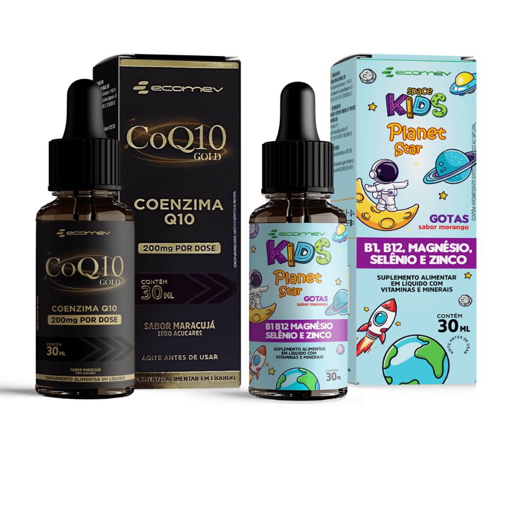 Coenzima Q10 200mg + Vitamina Infantil Foco Kids Gotas Ecomev