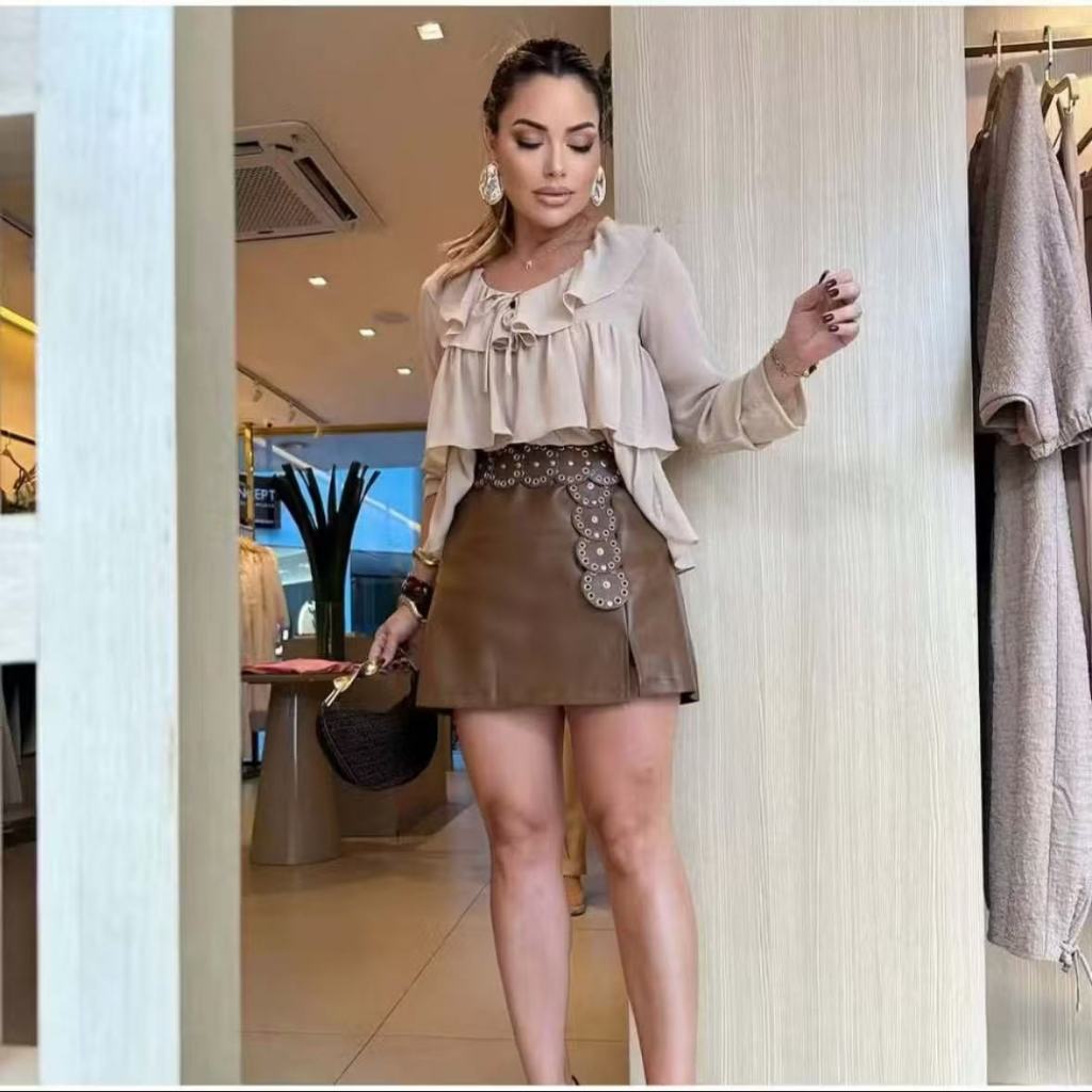 Short Saia Feminino Em Corino Para Festas, Rodeios Tendência Inverno 2025 sem cinto