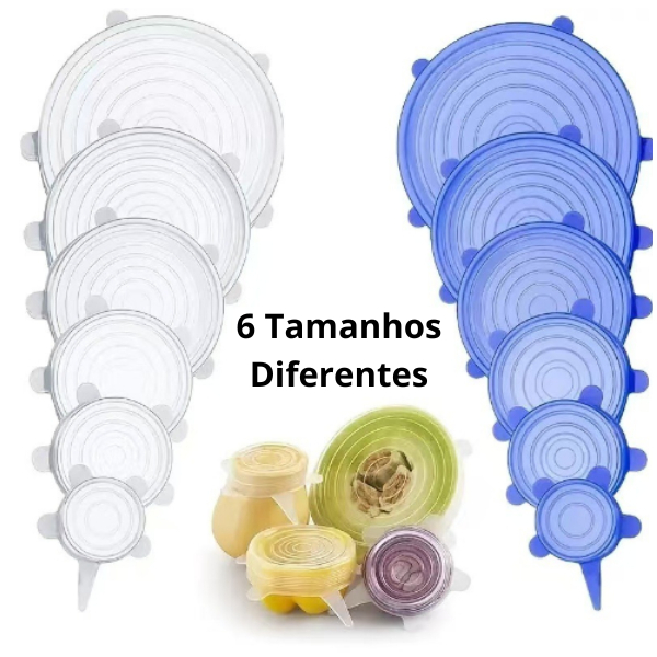 Jogo De Tampas Redonda Silicone Protetor De Alimentos 6 Peças