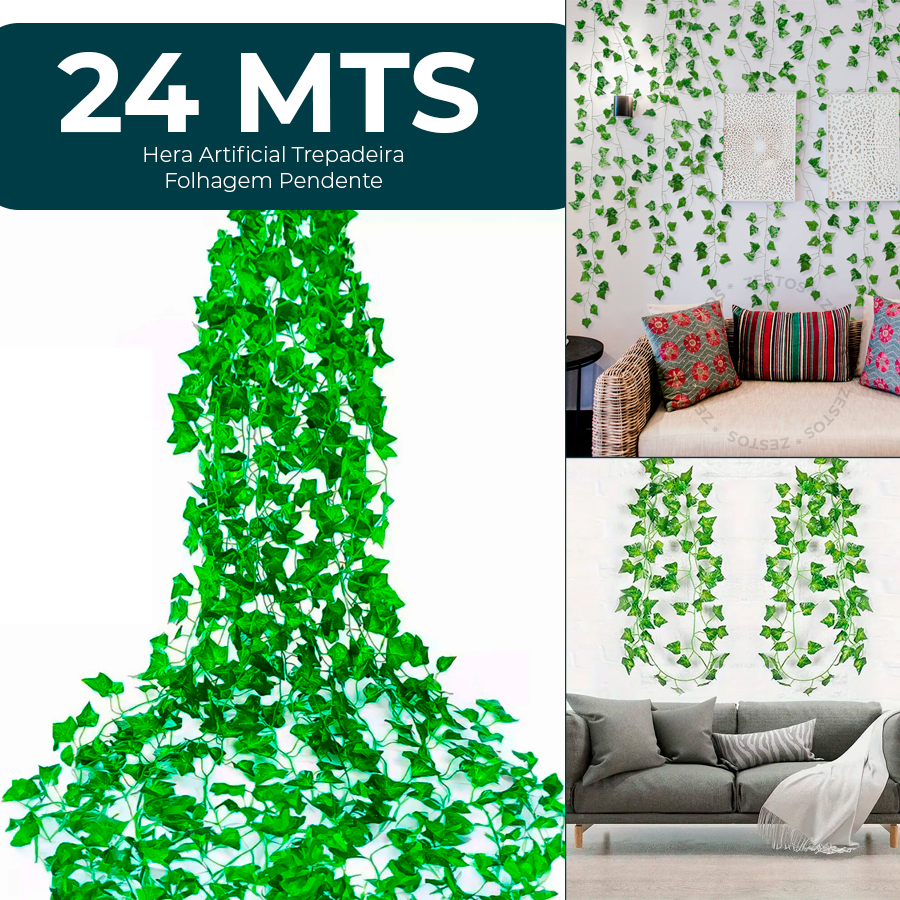 24 Metros Hera Verde Planta Artificial Trepadeira Ramas Folhagem Pendente