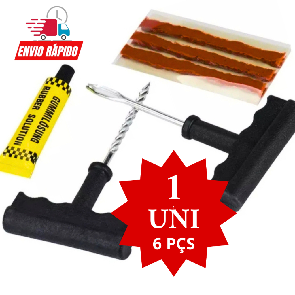 Kit Remendo de Pneu Reparo Carro ou Moto sem Câmara Profissional Refil Selante Macarrão Promoção