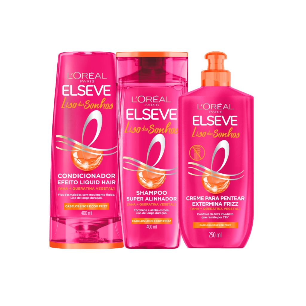 Kit Elseve Liso Dos Sonhos Shampoo 400ml, Condicionador 400ml e Creme Para Pentear 250ml em Oferta na Shopee