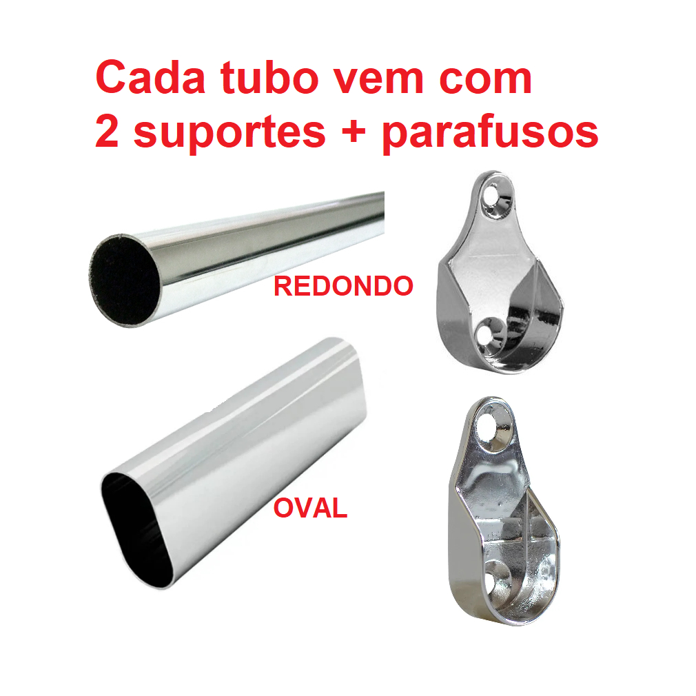 Detalhes do (Medida no chat) Tubo cabideiro de aço cromado sob medida cabide para roupas+ suportes e parafusos