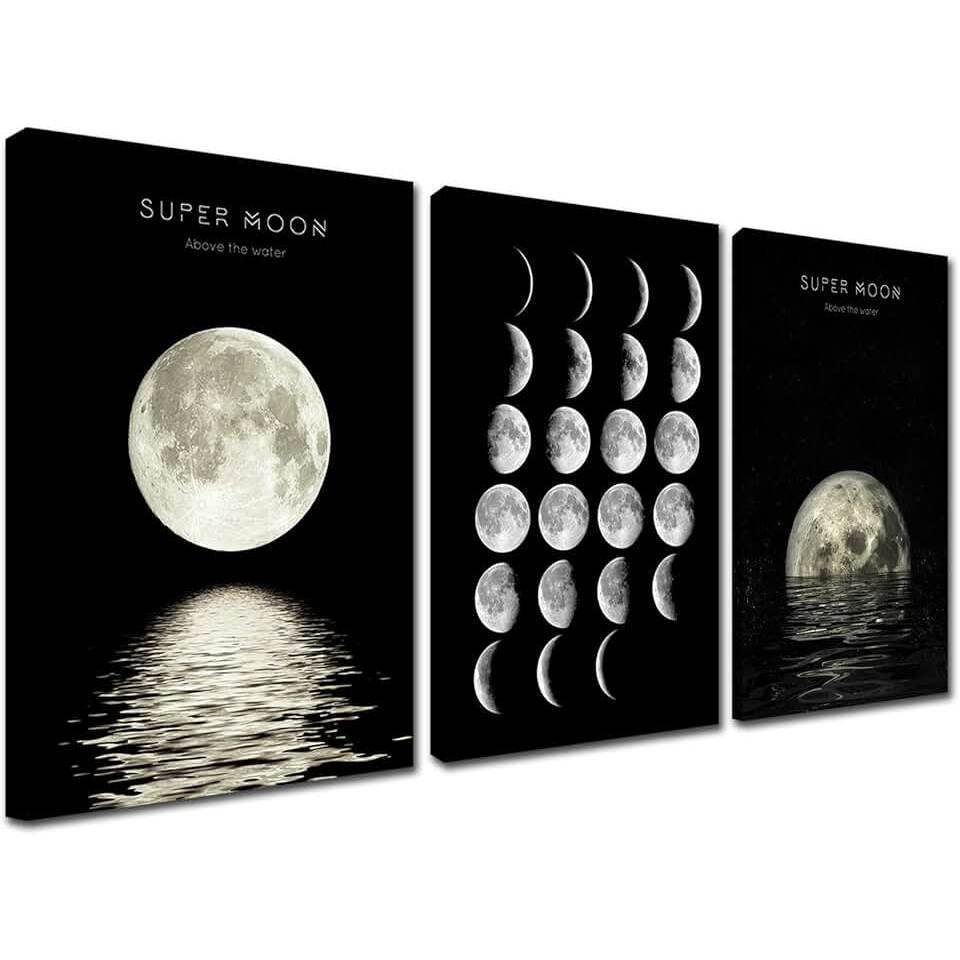 Kit Quadro Decorativo Lua Cheia Estação da Lua Paisagem Natural Astronauta Estrela Satélite Natural