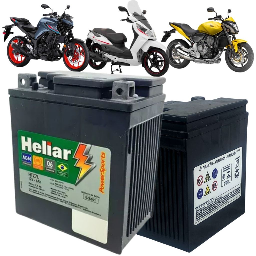 Bateria Heliar 12v 6 Ah Xtz 250 Tenere Yzf R3 Cb 600f Hornet Mt 03 Lander em Oferta na Shopee